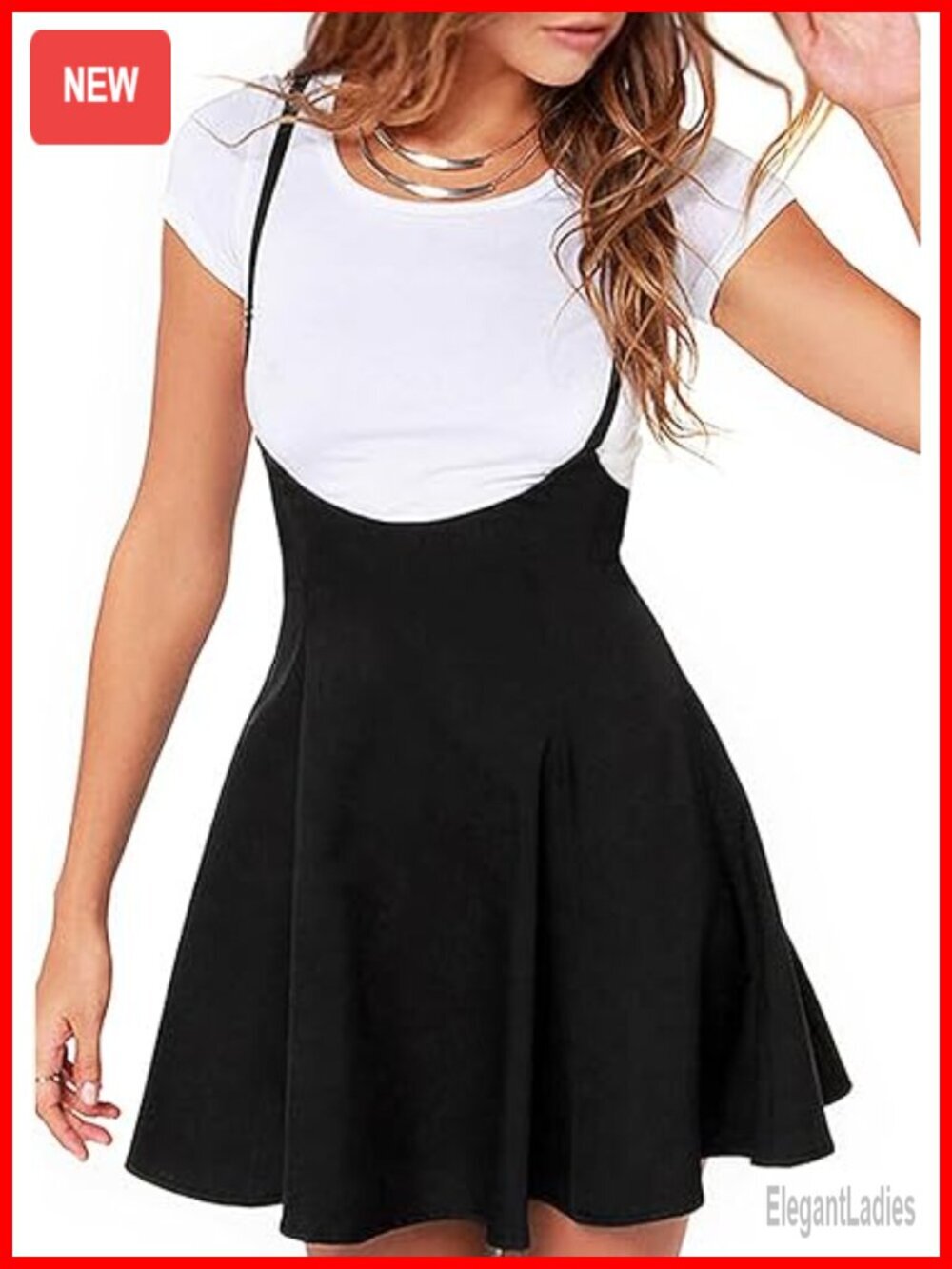 High Waist Flared Skater Skirt with Adjustable Straps